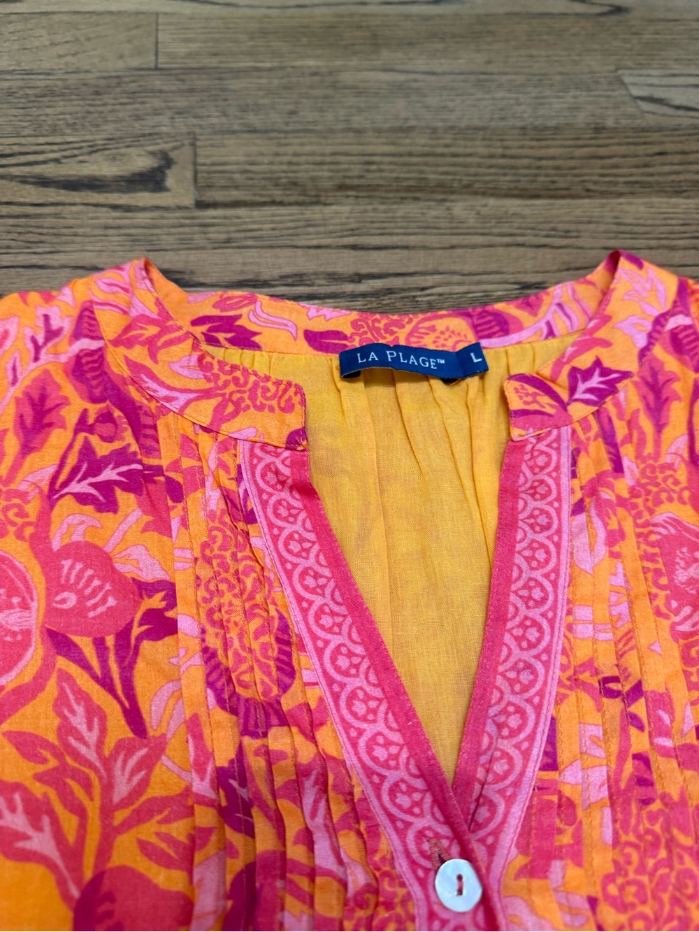 La Plage Bright Orange & Hot Pink Floral Tunic Dress Summer - Picture 3 of 6